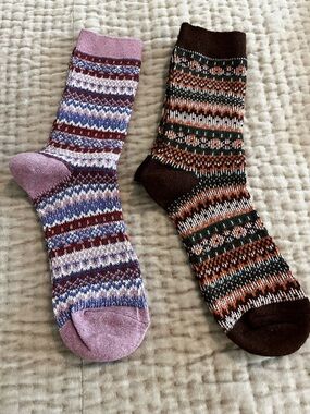 Patterned Crew Socks - Purple/pink and Brown Mix